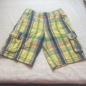 Ditch Plains Plaid Yellow Green Orange Blue Cargo Shorts Size 34